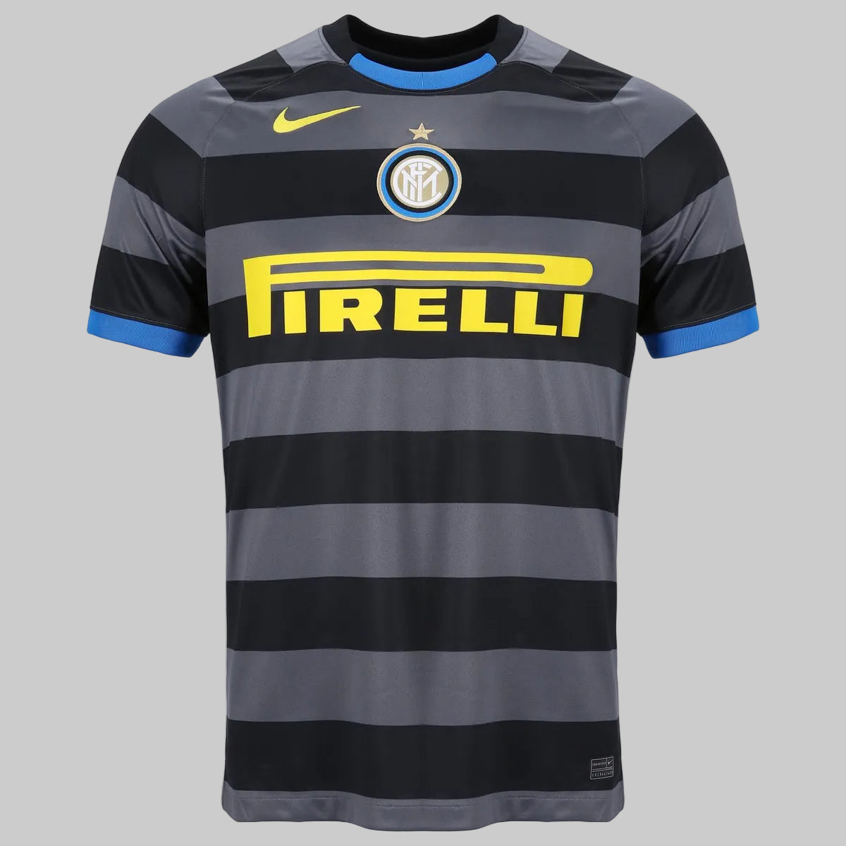 Jersey Nike Inter de Milán Tercera Equipación 2020-21 Edición Limitada Pirelli Racing con diseño de franjas horizontales en negro y gris oscuro
