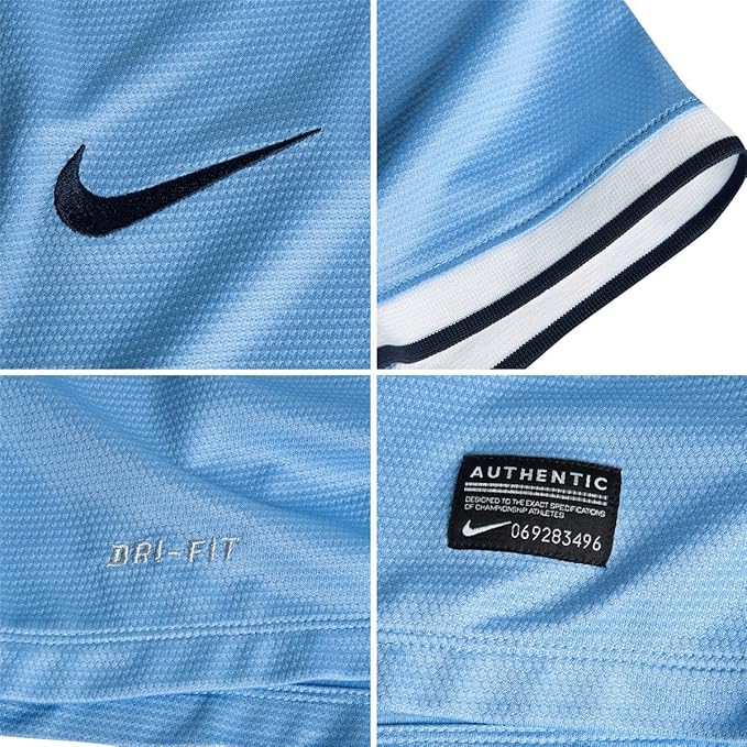 logo Nike Swoosh, DRI-FIT bordado y etiqueta de autenticidad en jersey de local Manchester City 2013/14