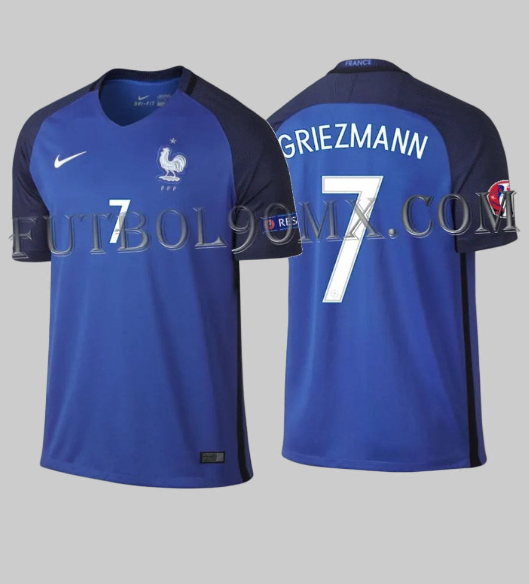 Jersey Nike de local de Francia, edición Euro 2016, personalizado con el nombre y dorsal #7 de Antoine Griezmann, codigo 724615-439, en Futbol90MX
