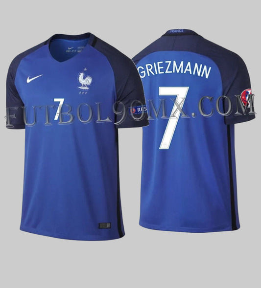 Jersey Nike de local de Francia, edición Euro 2016, personalizado con el nombre y dorsal #7 de Antoine Griezmann, codigo 724615-439, en Futbol90MX