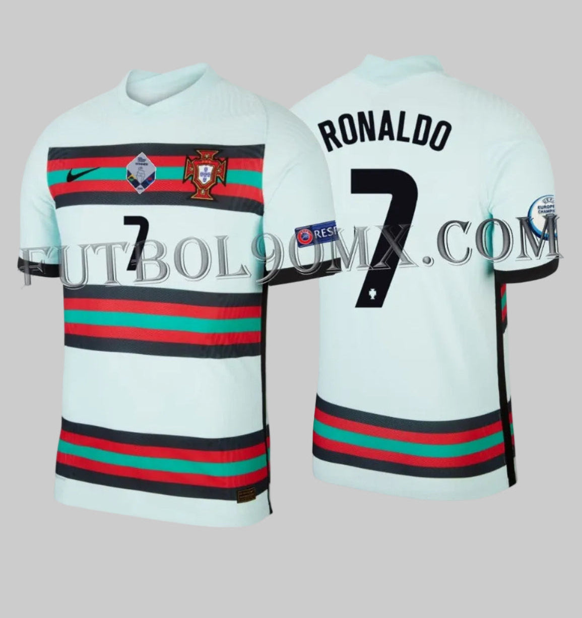 Jersey de visitante Portugal 2020 Vapor Match Cristiano Ronaldo 7 Nike CD0600-336 - Vista frontal y posterior - futbol90mx.com