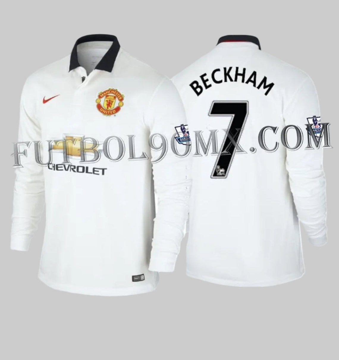 Jersey Manchester United Visita 2014-15 David Beckham 7 Manga Larga BNWT Legend Edition - Frente y Vuelta