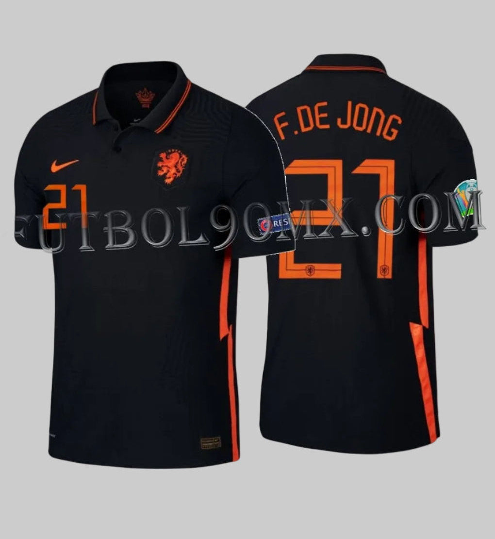 Vista dual del Jersey Authentic Vapor Match de Frenkie de Jong Paises Bajos Visita Euro 2020 2021, codigo CD0601-010, disponible en Futbol90MX