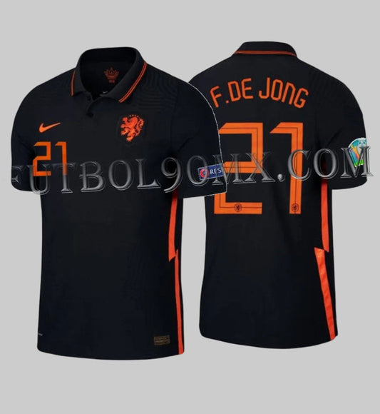 Vista dual del Jersey Authentic Vapor Match de Frenkie de Jong Paises Bajos Visita Euro 2020 2021, codigo CD0601-010, disponible en Futbol90MX