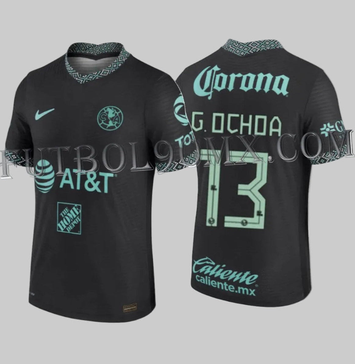 Jersey de jugador Nike DB5883-011 Club América G. Ochoa Tercero 2021/22 en color carbón con logotipos en verde jade y tejido de tecnología avanzada Dri-FIT ADV.