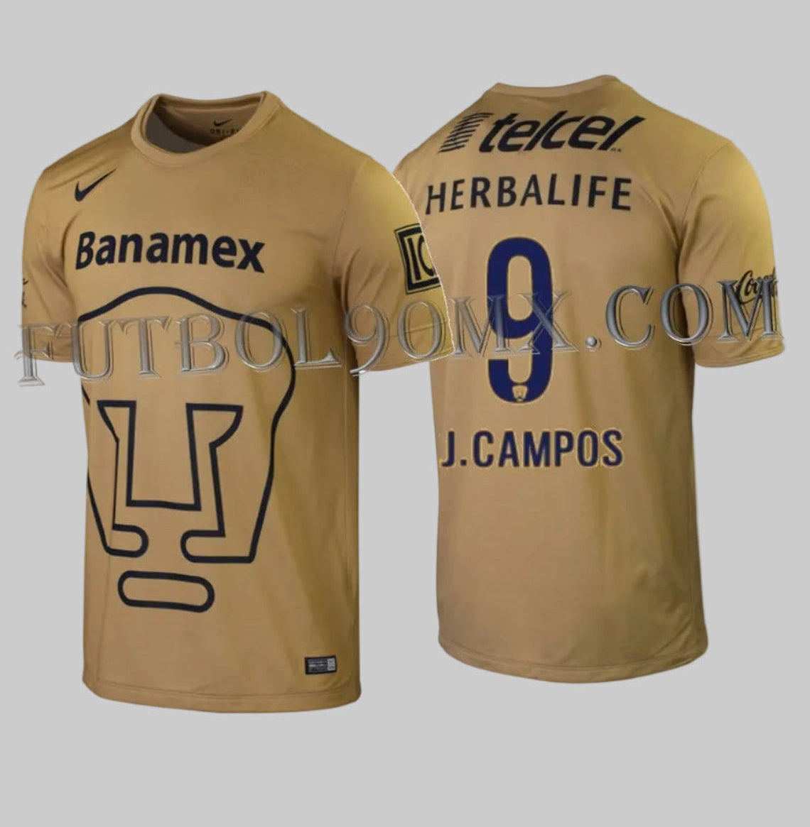 Jersey de local con Personalización Jorge Campos #9 Pumas UNAM Delantero Tipografía Oficial Liga MX Nike 683986-712
