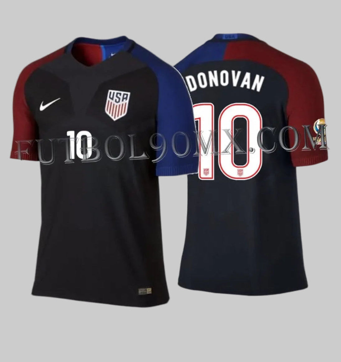 Jersey de visitante Nike USA Vapor Match 2016, personalizado con el nombre DONOVAN y número 10, vista frontal y trasera, codigo 743672-010, disponible en Futbol90MX