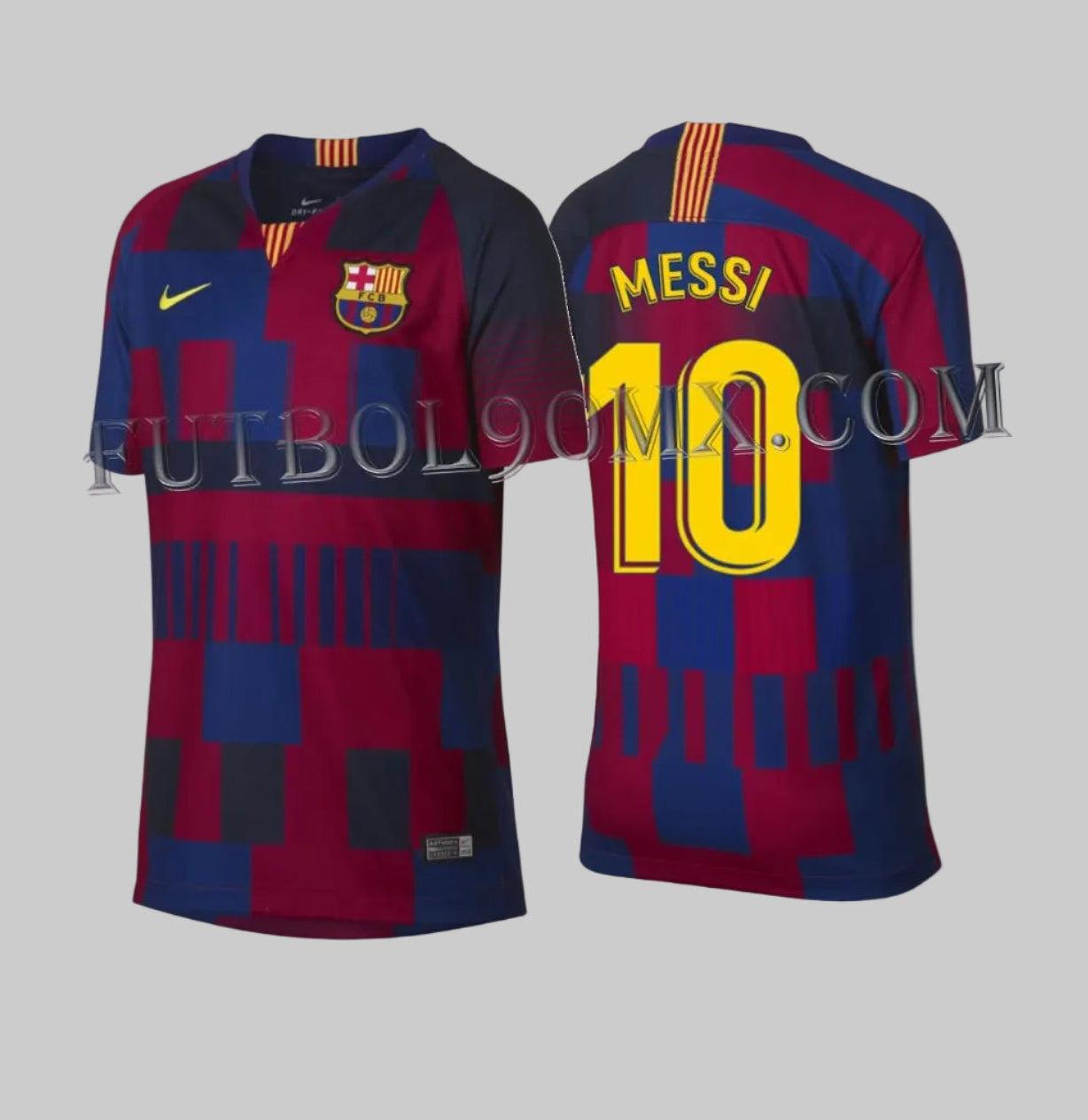 Jersey con dorsal oficial de Lionel Messi #10 en tipografía de alta densidad sobre el diseño conmemorativo 20 Anni del FC Barcelona 942998-456, Grado de Archivo 10/10.