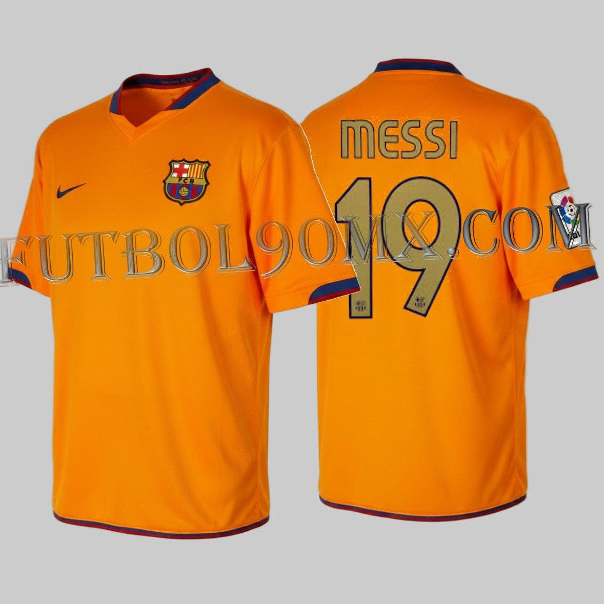 Jersey naranja Nike FC Barcelona visita 2006-07 Lionel Messi nuevo con etiquetas.
