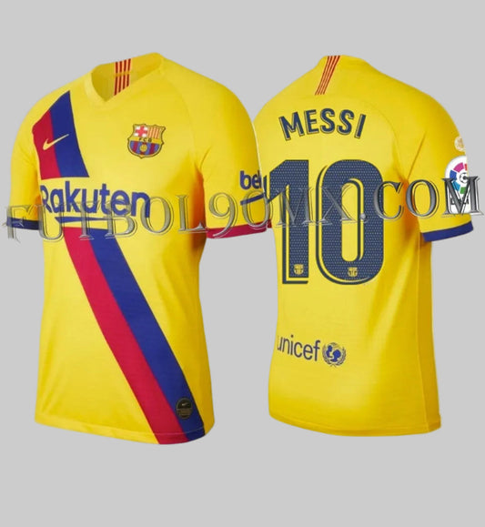 Dorsal oficial Messi 10 en tipografía certificada sobre jersey authentic vapor match de visitante amarillo del FC Barcelona temporada 2019-20 Nike AJ5256-728