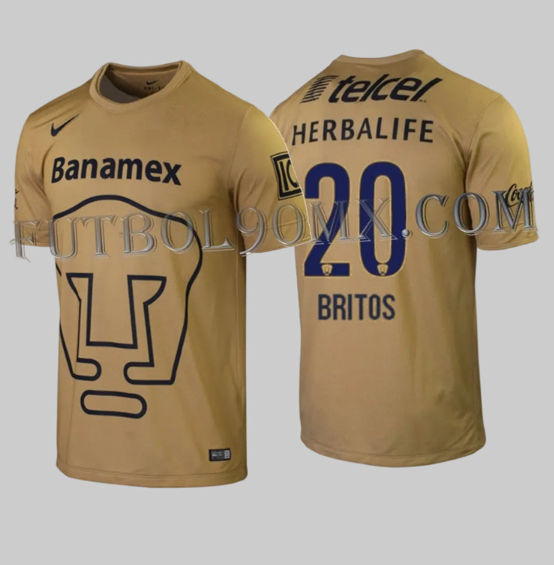 Jersey con Dorsal Oficial Matías Britos #20 Pumas UNAM Nike 2014-15 683986-712 Tipografía Liga MX