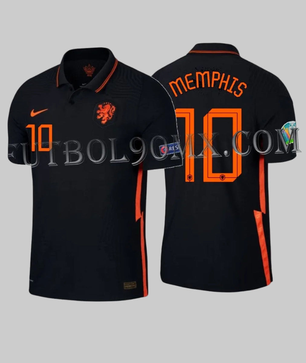 Vista dual del Jersey Vapor Match de Paises Bajos Visita Euro 2020 2021 de Memphis 10, codigo CD0601-010, disponible en Futbol90MX