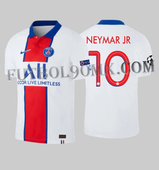 Jersey Nike CD4188-101 PSG Away 2020-21 Neymar Jr #10 versión Vapor Match configuración UEFA Champions League auténtica tecnología VaporKnit Futbol90MX