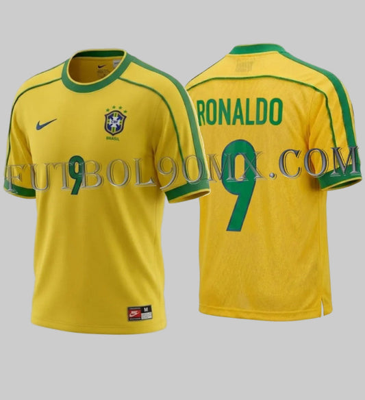 Vista dual del Jersey Nike Ronaldo Brasil de Local Copa Mundial FIFA 1998, codigo IB1155-741, disponible en Historical Archie Boutique Futbol90MX