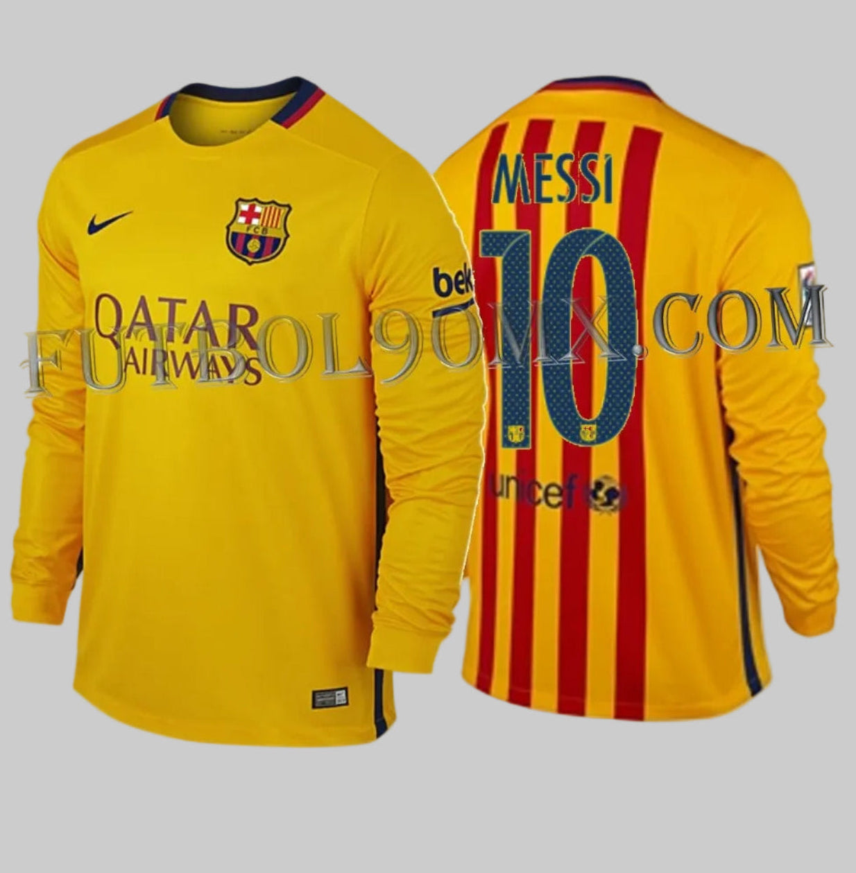 Frente y reverso jersey manga larga con dorsal oficial Messi 10  Barcelona 2015-16 diseño Senyera
