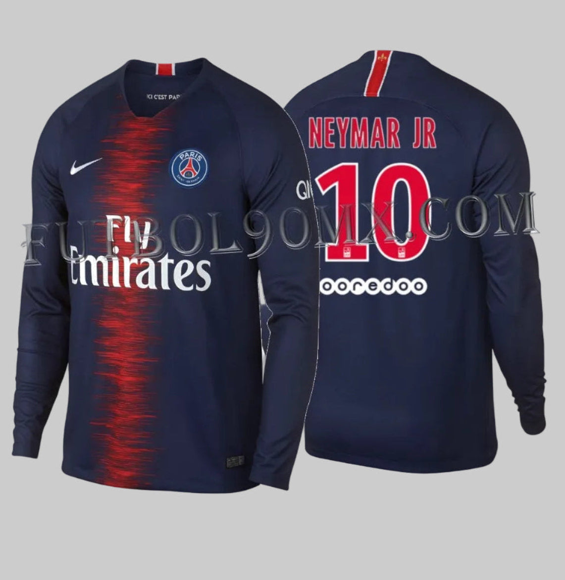 Jersey manga Larga PSG local con Dorsal Oficial Neymar Jr 10 2018-19 AA8060-411 Tipografía oficial Ligue 1 