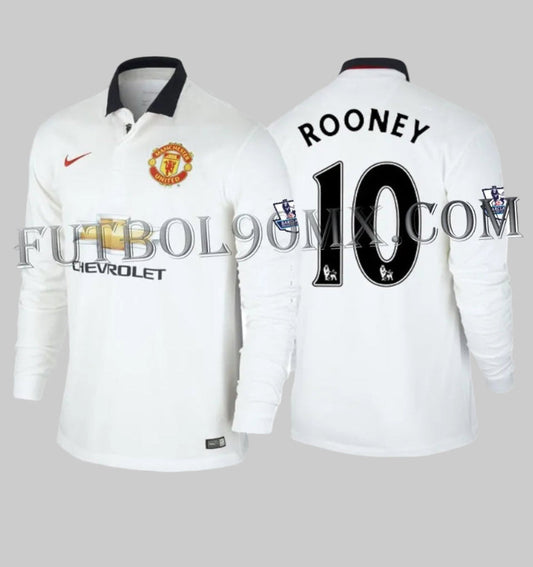 Jersey Manchester United Visita 2014-15 Wayne Rooney 10 Manga Larga BNWT con parches Premier League - Frente y Vuelta