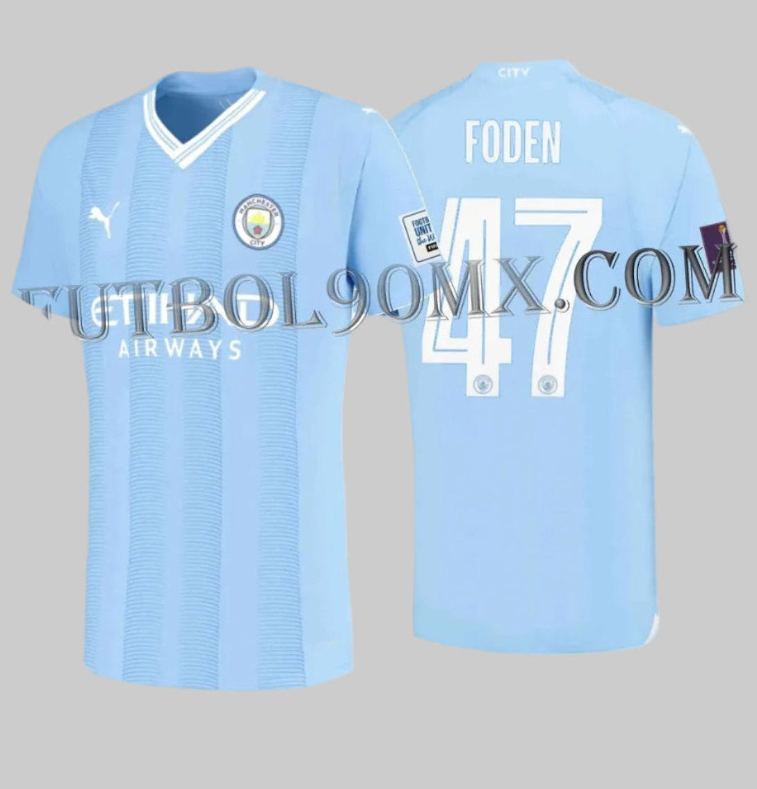 Jersey Authentic Match del Manchester City con personalización oficial del Mundial de Clubs Fifa 2023, con el nombre FODEN y el número 47 en tipografía blanca y parches en mangas, exclusiva para este torneo internacional Puma 770437 01