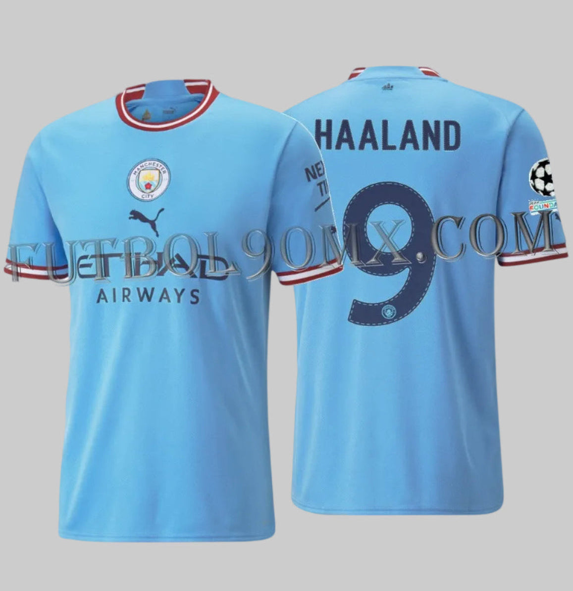 Jersey con Personalización oficial de Champions League HAALAND número 9 en tipografía geométrica del Manchester City, temporada del Triplete 2022/23 Puma 765710 01