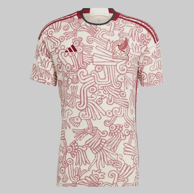 Jersey Adidas México Mundial FIFA 2022, versión visitante, cuello redondo con detalles en guinda y verde, pieza de colección de alta definición, en Futbol90MX