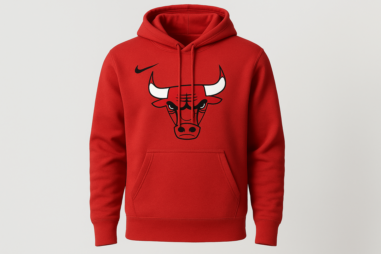 nike swoosh black color and chicago bulls logo medium size on center chest NIKE NBA CHICAGO BULLS LOGO SUDADERA CON GORRA Rojo 1